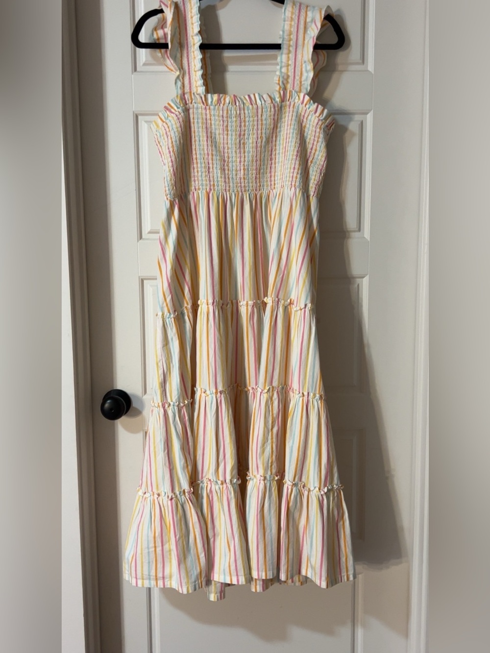 Women’s Pastel Stripe Maxi Dress - Sleeveless Smocked Bodice